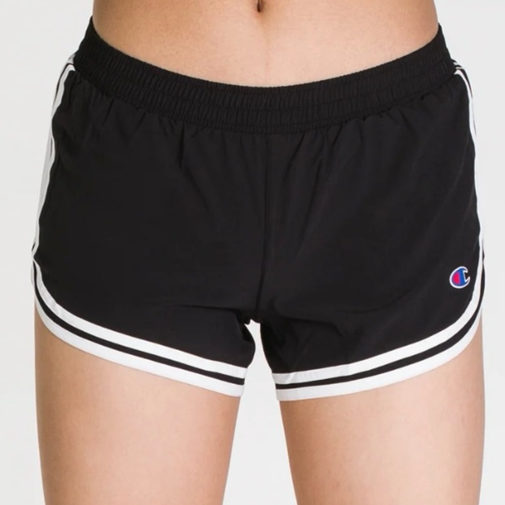 CHAMPION 3.5” Athletic Varsity Shorts / Black White Trim C Logo Running Gym